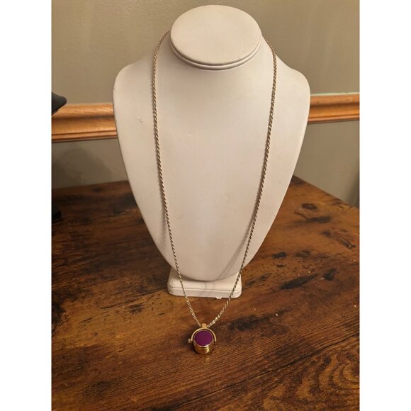 Vintage C. Blanc Reversible Pendant Necklace Watch on One Side, Purple Cabochon - Picture 5 of 16